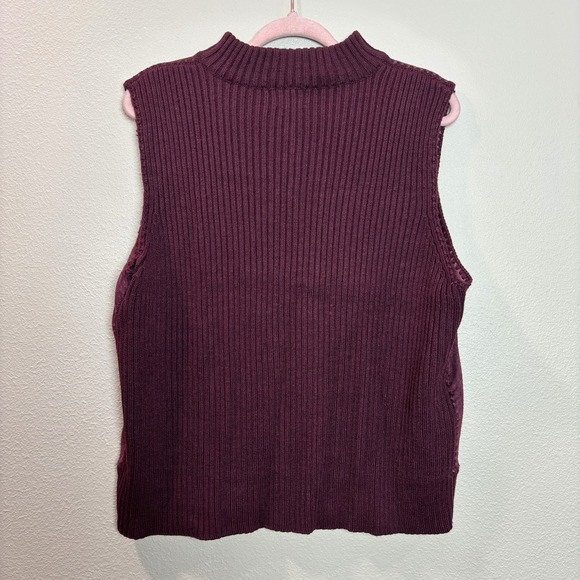 Designers Studio Originals Leather Knit Vest Burgundy Full Zip Size XL Cabin - Picture 6 of 9